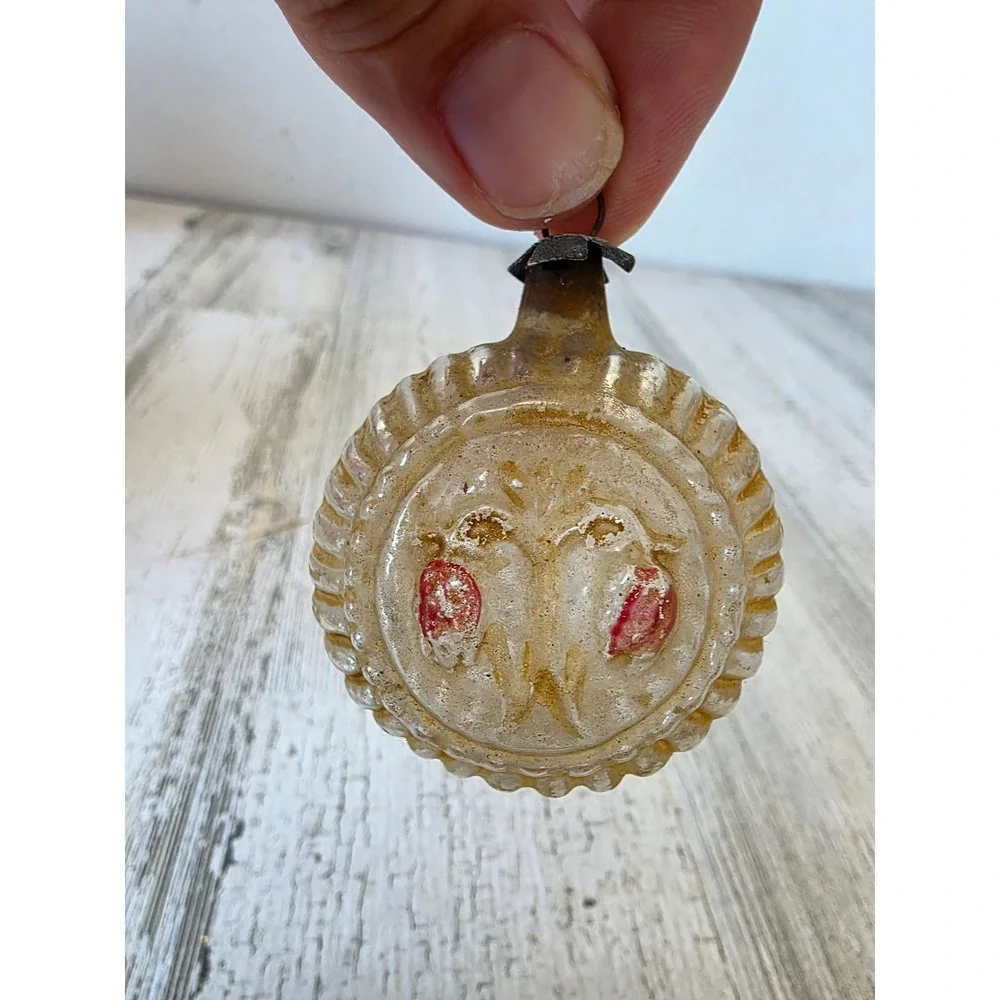 Antique flower medallion mercury glass ornament Xmas tree